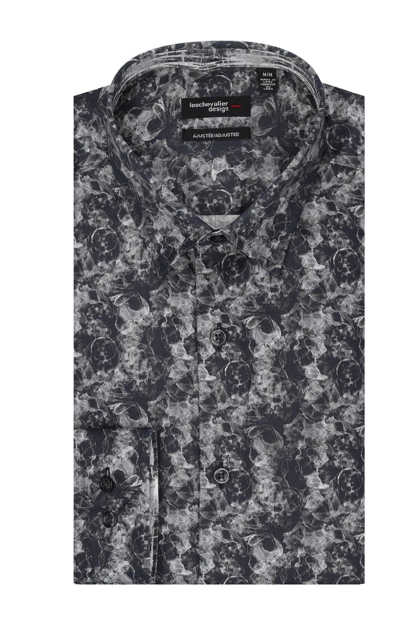 Leo Chevalier Design Grey Long Sleeve Men's Hidden Button-Down Shirt - Leo Chevalier