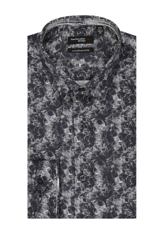 Leo Chevalier Design Grey Long Sleeve Men's Hidden Button-Down Shirt - Leo Chevalier