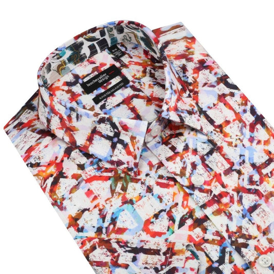 Leo Chevalier Design Red Abstract Print Men's Cotton Slim Fit Shirt