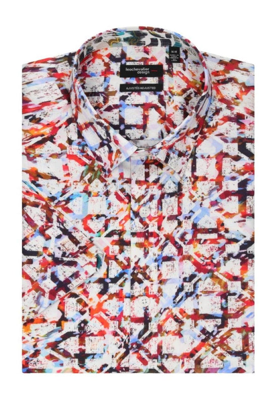Leo Chevalier Design Red Abstract Print Men's Cotton Slim Fit Shirt