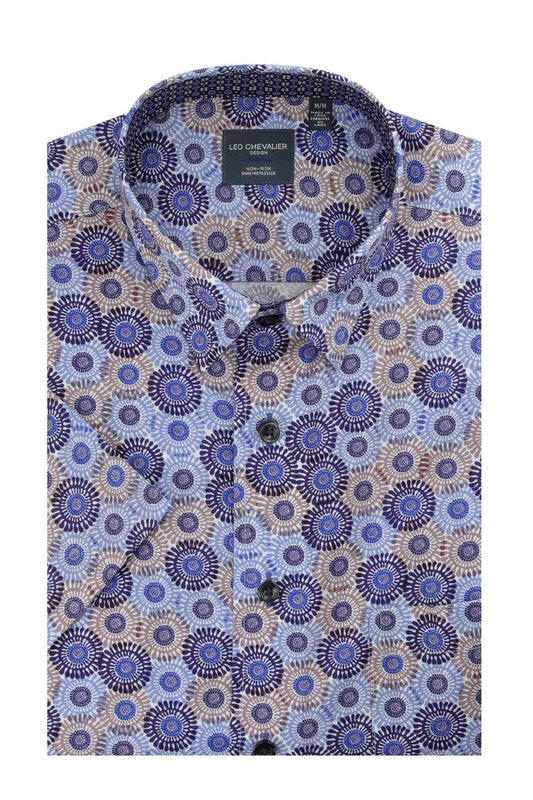 Leo Chevalier Design Blue Bold Modern Print Men's Cotton Short Sleeve Shirt