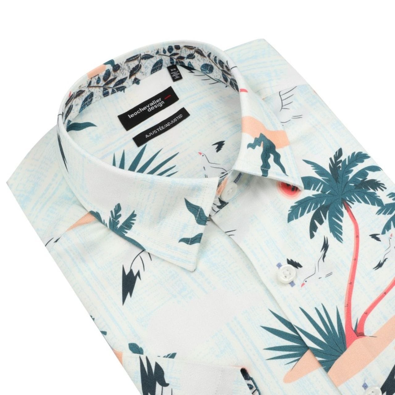 Leo Chevalier Design White Palm Print Men's Cotton Slim Fit Shirt