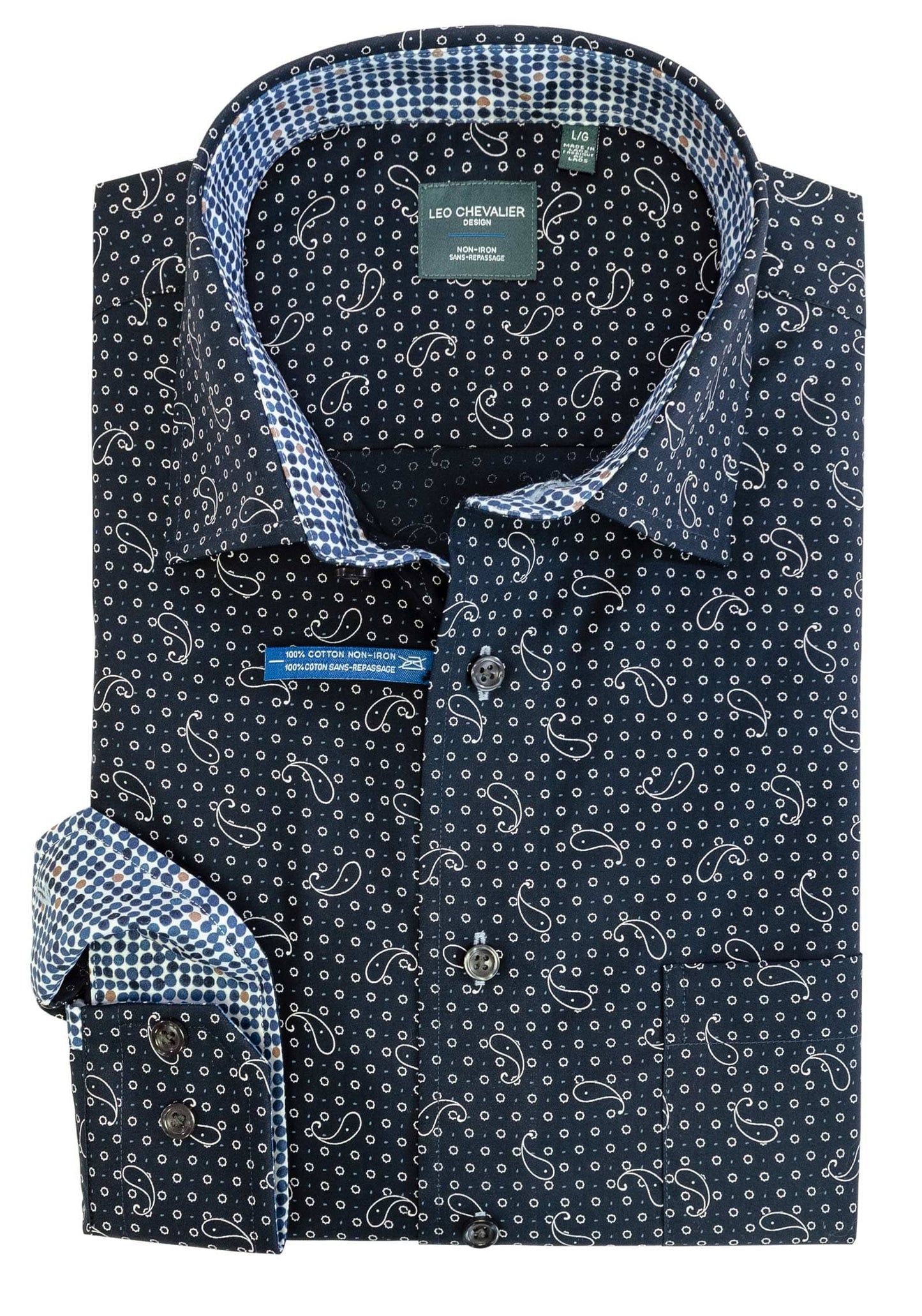 Leo Chevalier Design-L Sale Leo Chevalier Navy Printed Pattern Cotton Long Sleeve Shirts