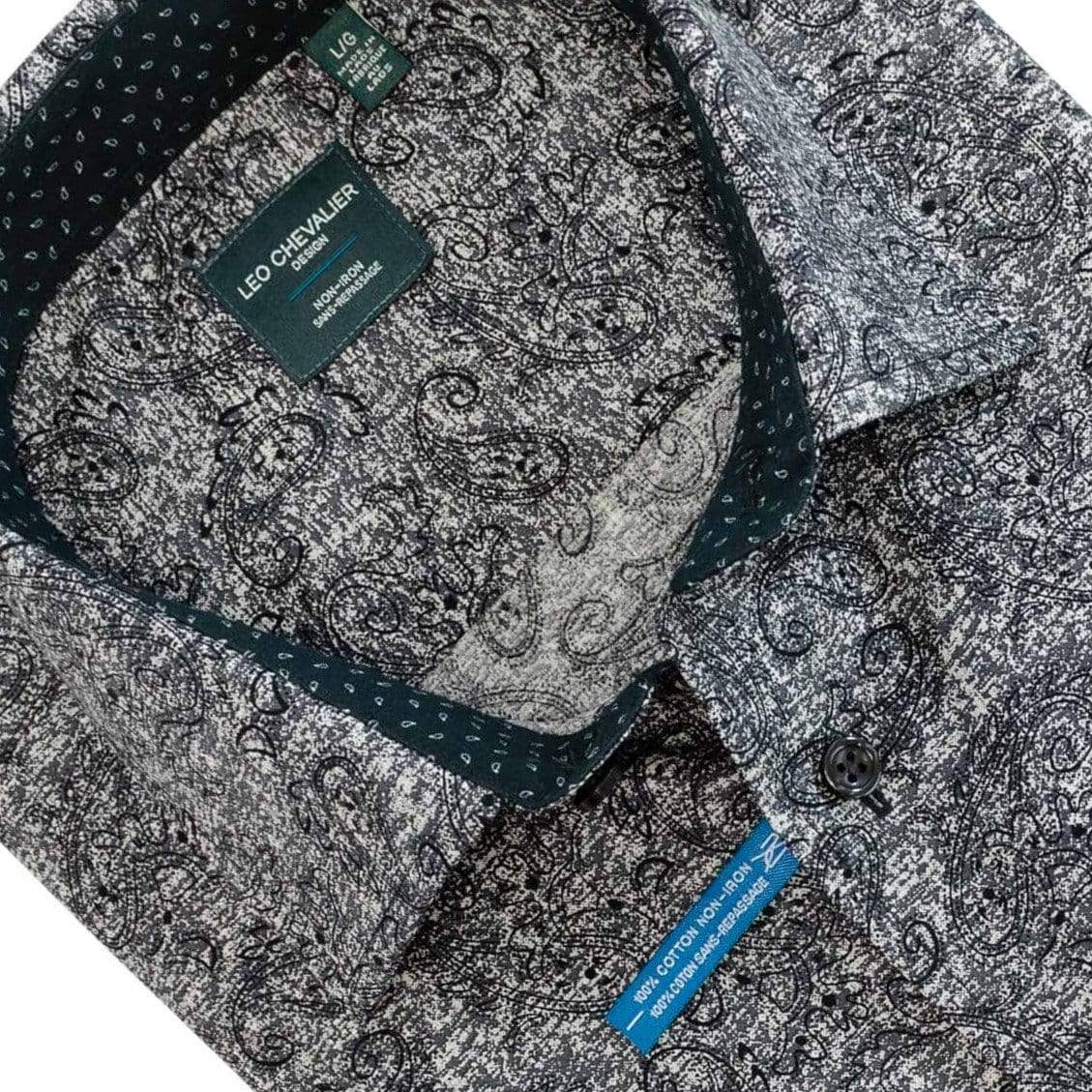 Leo Chevalier Design-L Sale Leo Chevalier Black Pattern Printed Long Sleeve Sport Shirts