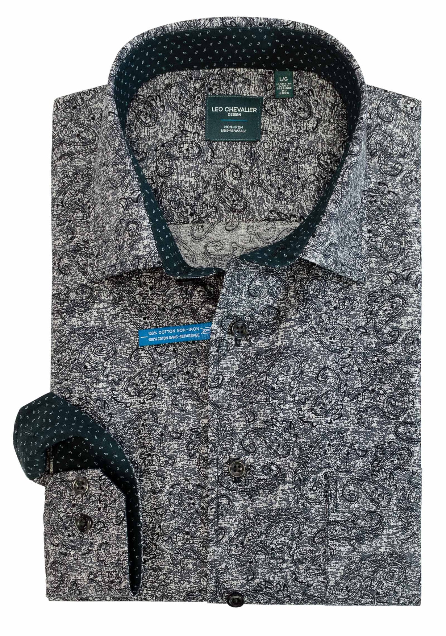 Leo Chevalier Design-L Sale Leo Chevalier Black Pattern Printed Long Sleeve Sport Shirts