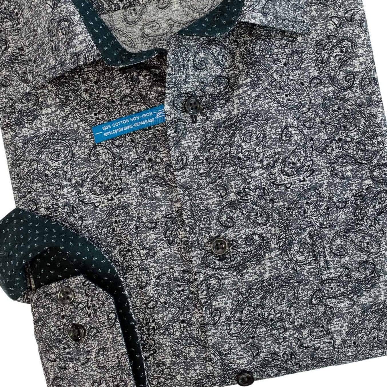 Leo Chevalier Design-L Sale Leo Chevalier Black Pattern Printed Long Sleeve Sport Shirts