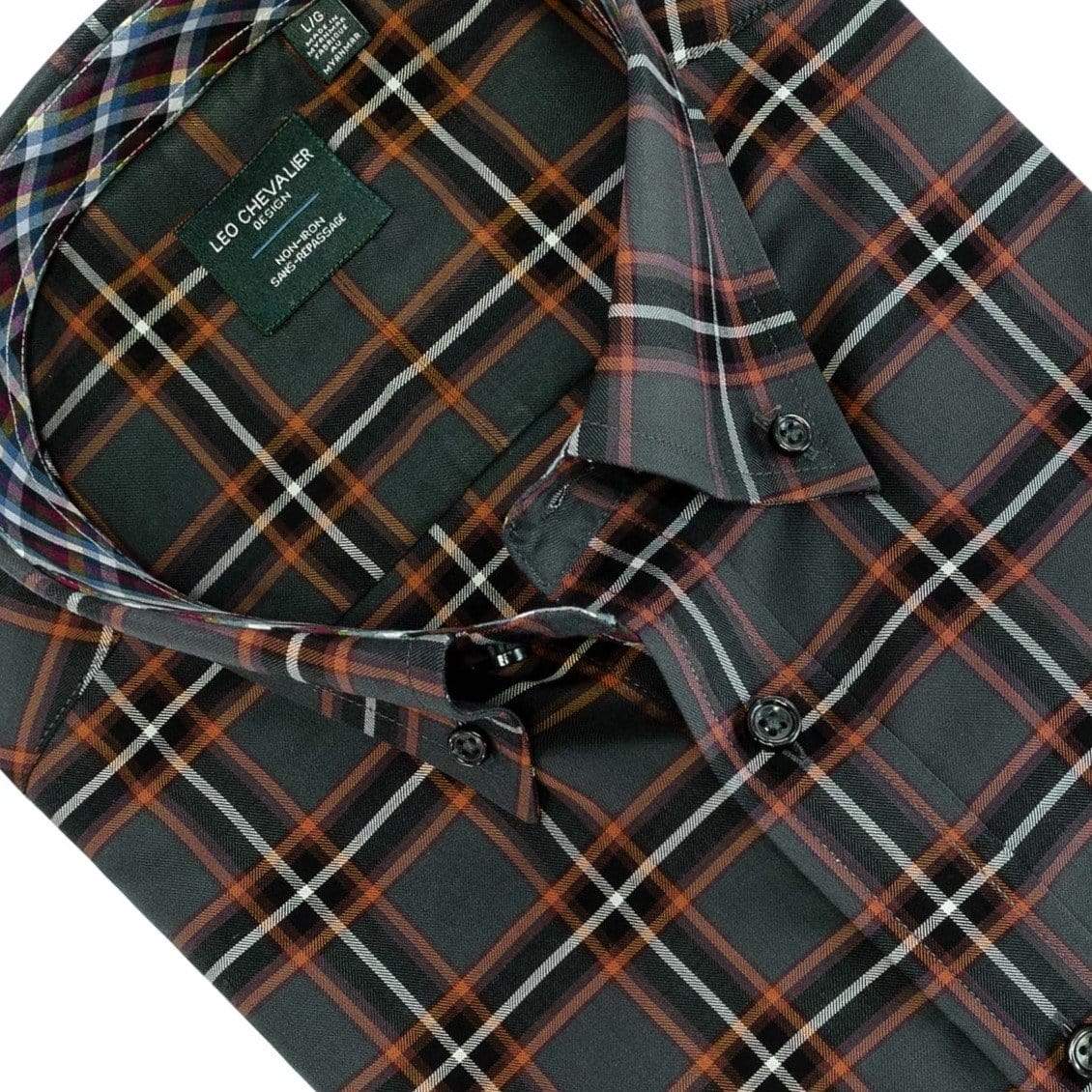 Leo Chevalier Design-L Sale Leo Chevalier Rust Long Sleeve Cotton Button Down Collar Sport Shirts