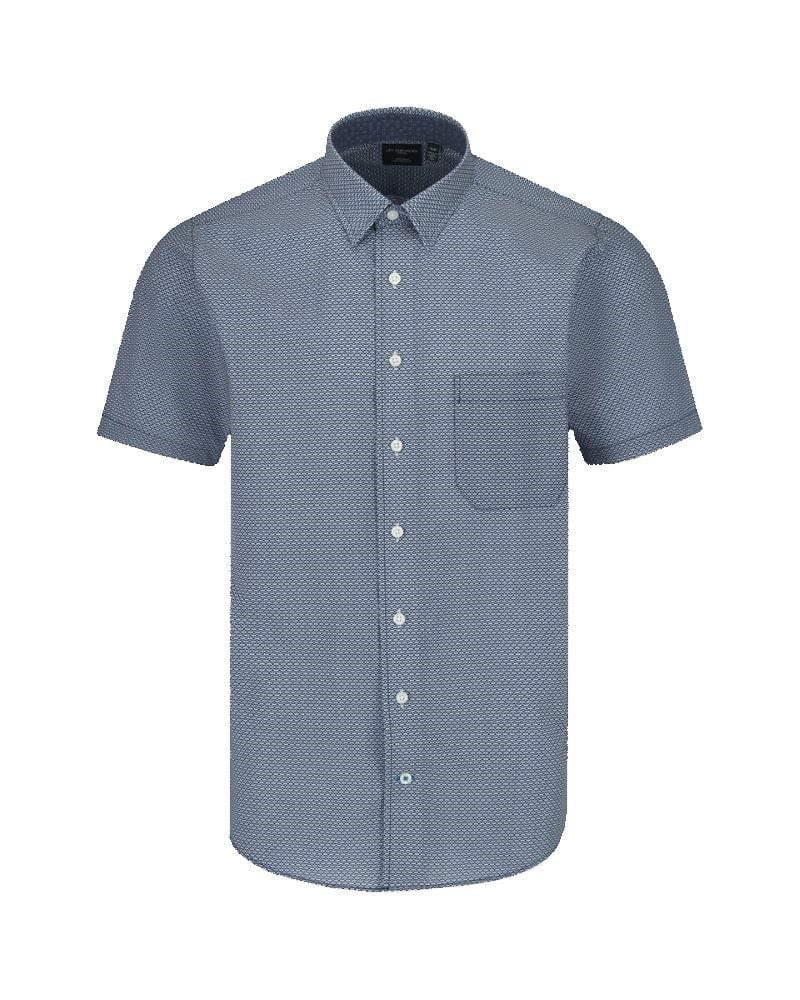 Leo Chevalier Design 100% Cotton Blue Printed Hidden Down Collar Cotton Short Sleeve Shirts