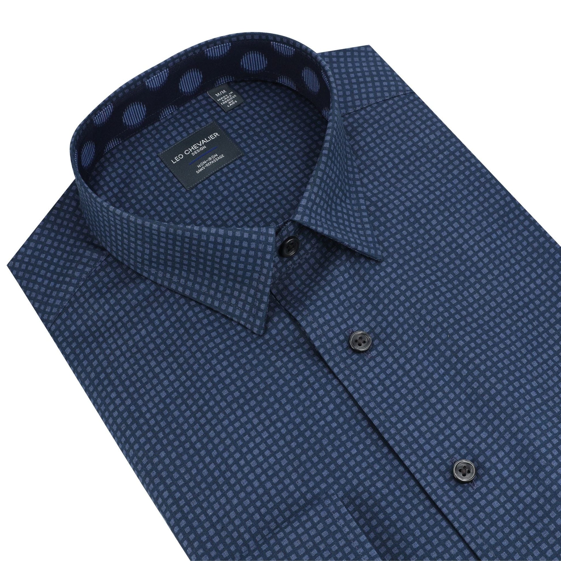 Leo Chevalier Design Refined Blue with Subtle Print Premium Cotton Long Sleeve Shirt