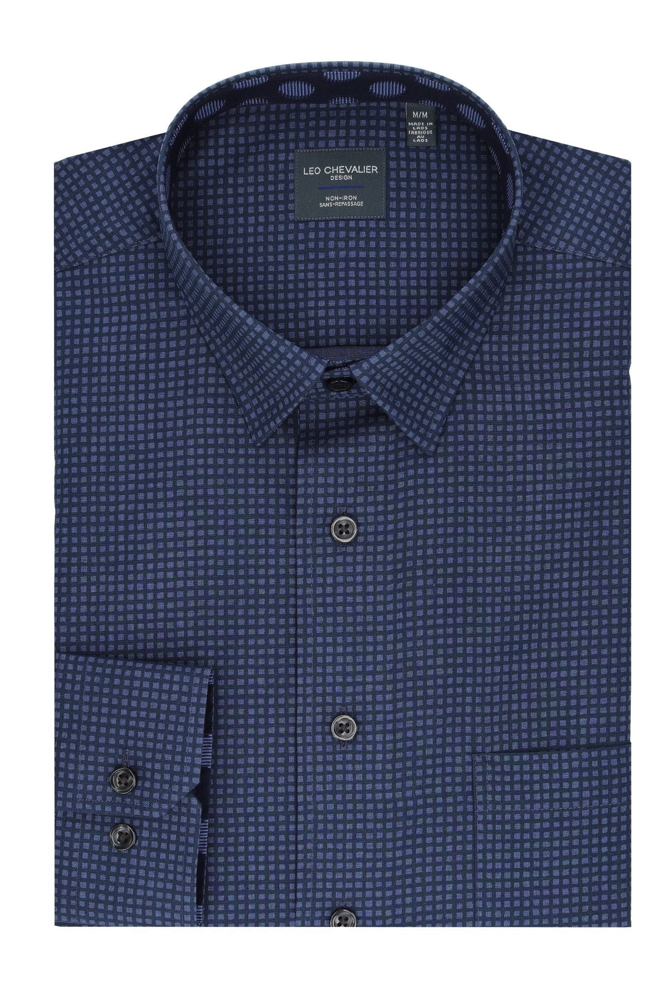 Leo Chevalier Design Refined Blue with Subtle Print Premium Cotton Long Sleeve Shirt