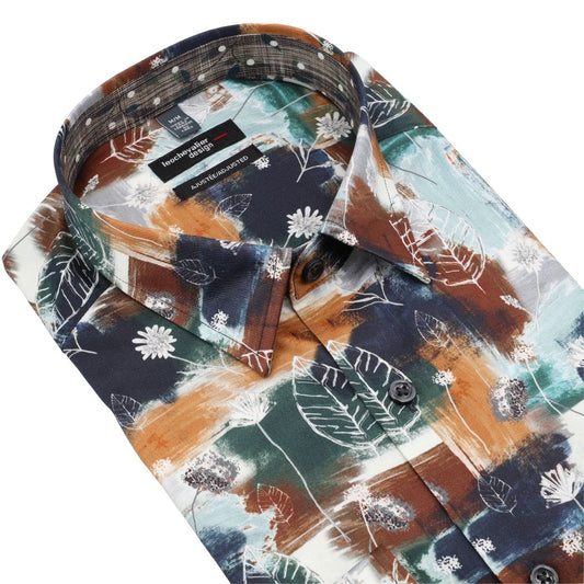 Leo Chevalier Design Stylish Bold Moss Print Men's Long Sleeve Hidden Button Slim Fit Shirt