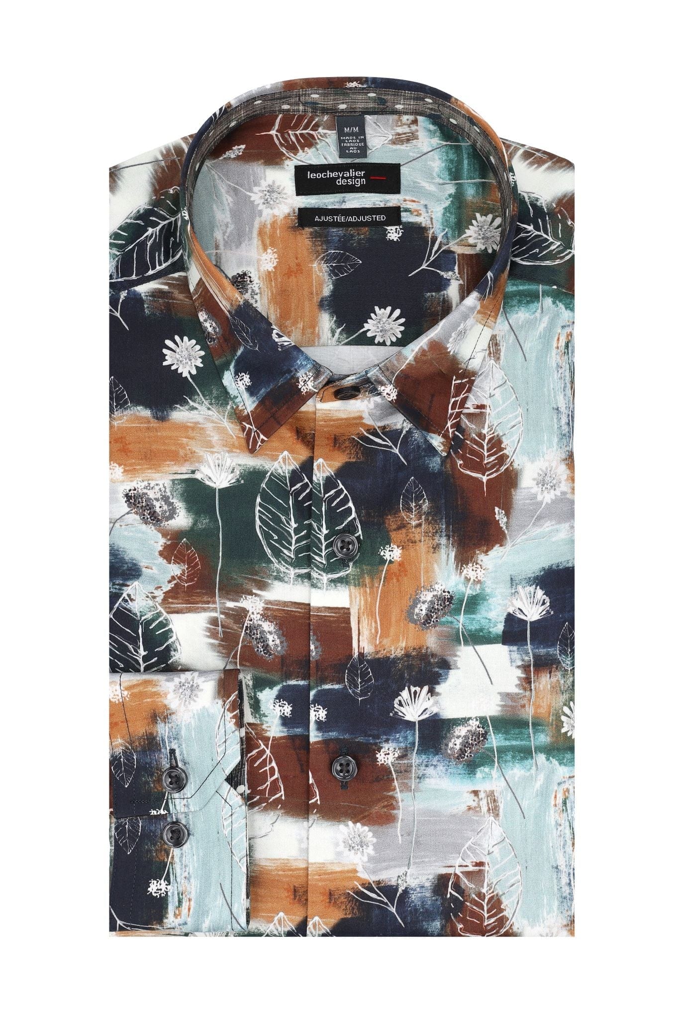 Leo Chevalier Design Stylish Bold Moss Print Men's Long Sleeve Hidden Button Slim Fit Shirt