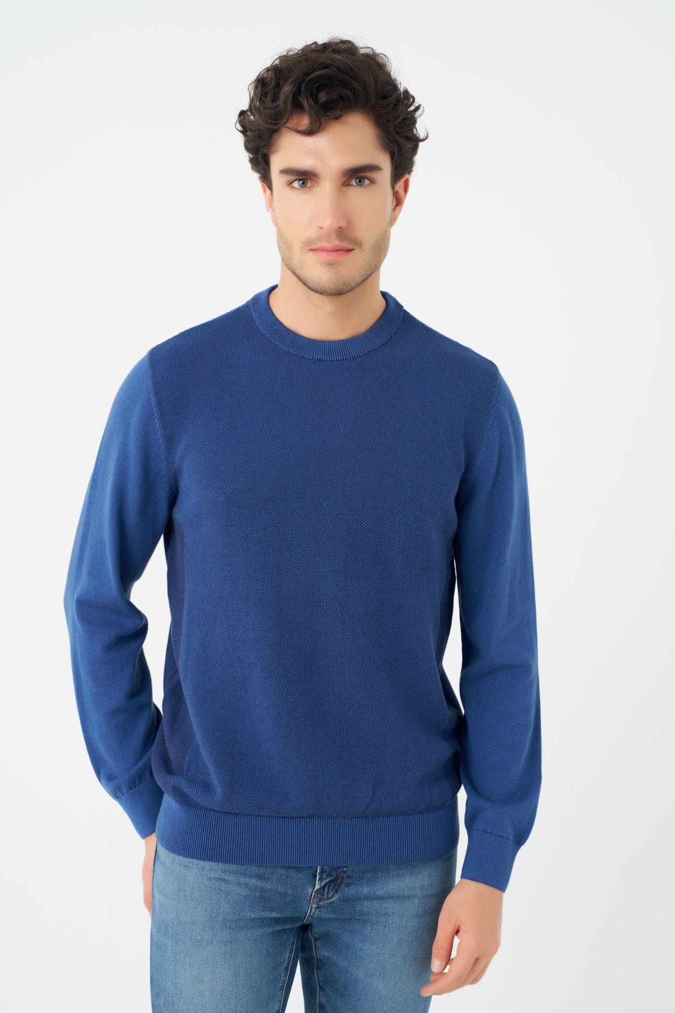 Leo Chevalier Design Denim Cotton Crewneck Pullover Sweater