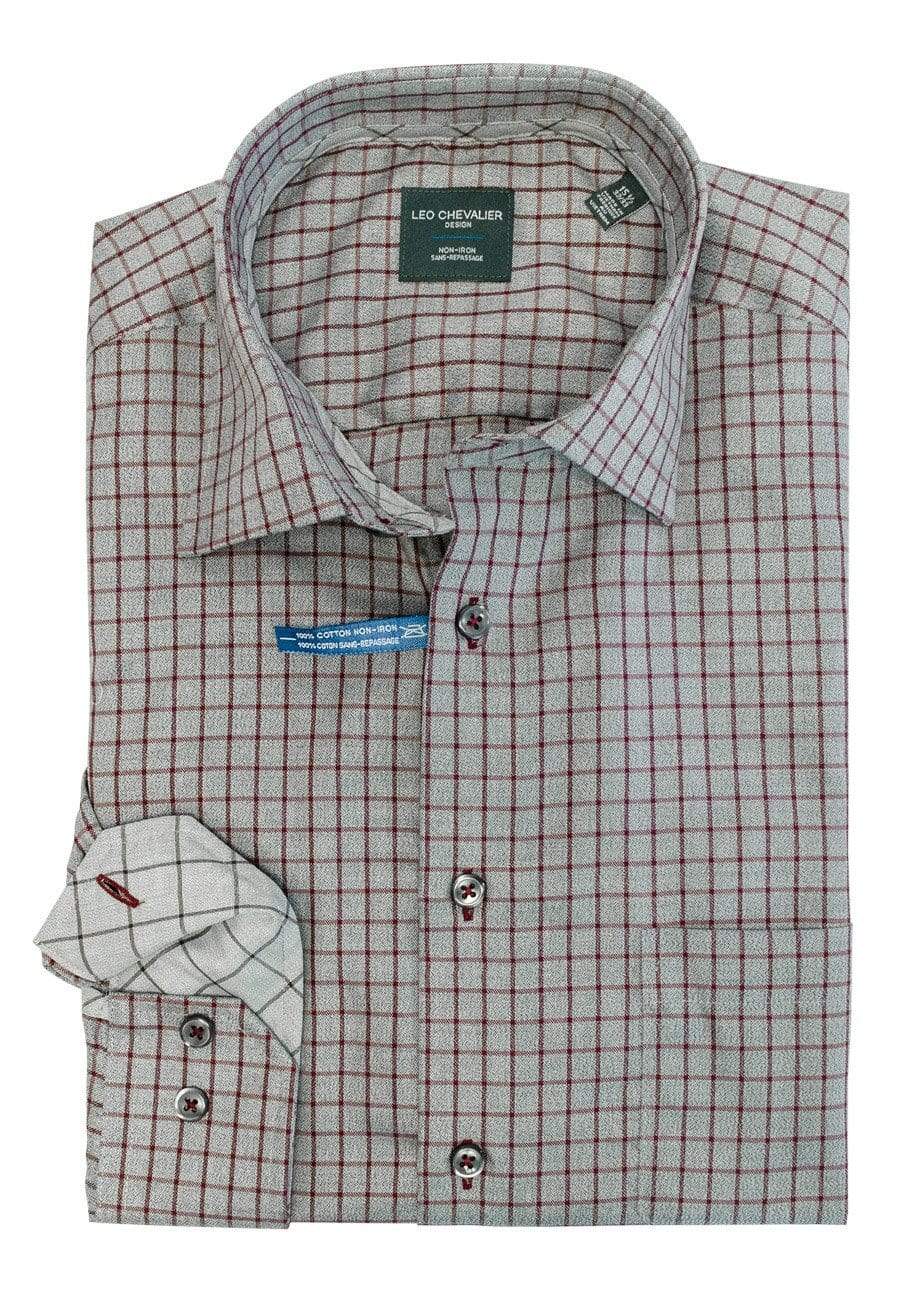Leo Chevalier Design Mens Long Sleeve 100% Cotton Printed Dress Shirts in Wine