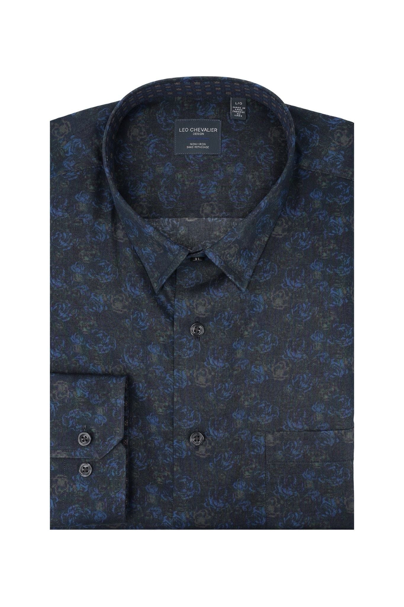 Leo Chevalier Design Forest Print Long Sleeve Men's Hidden Button Down Shirt