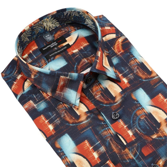 Leo Chevalier Design Stylish Modern Multi Color Print Men's Long Sleeve Slim Fit Shirt