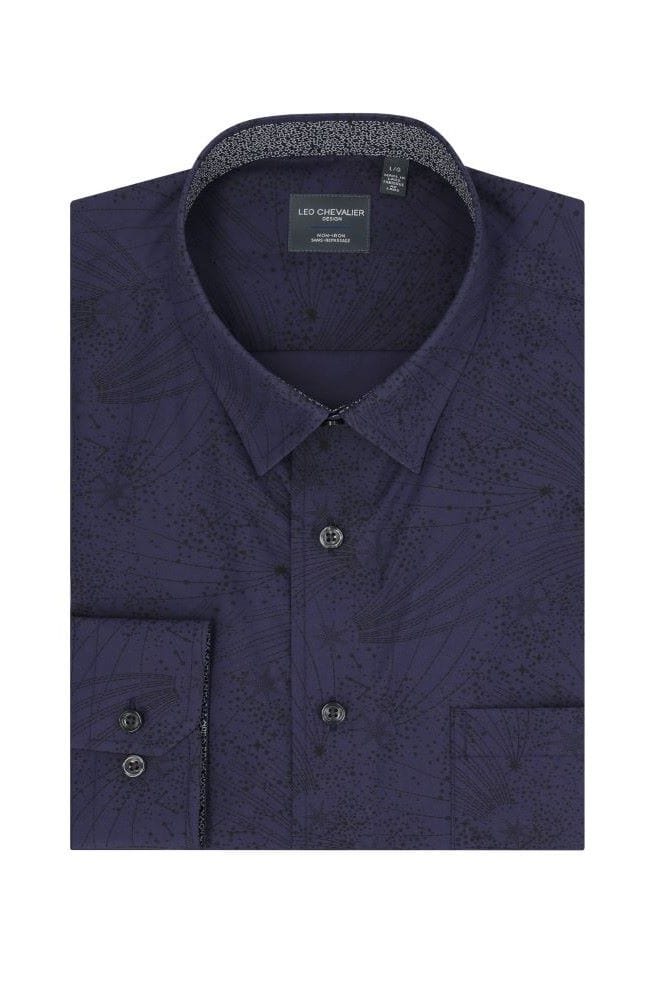 Leo Chevalier Design Shop the Latest Navy Modern Print Long Sleeve Shirts | Hidden Button-Down Collar
