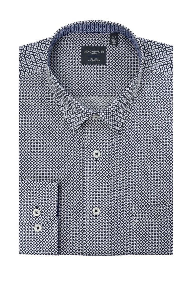 Leo Chevalier Design Shop the Latest Navy Modern Printed Shirts | Hidden Button-Down Collar