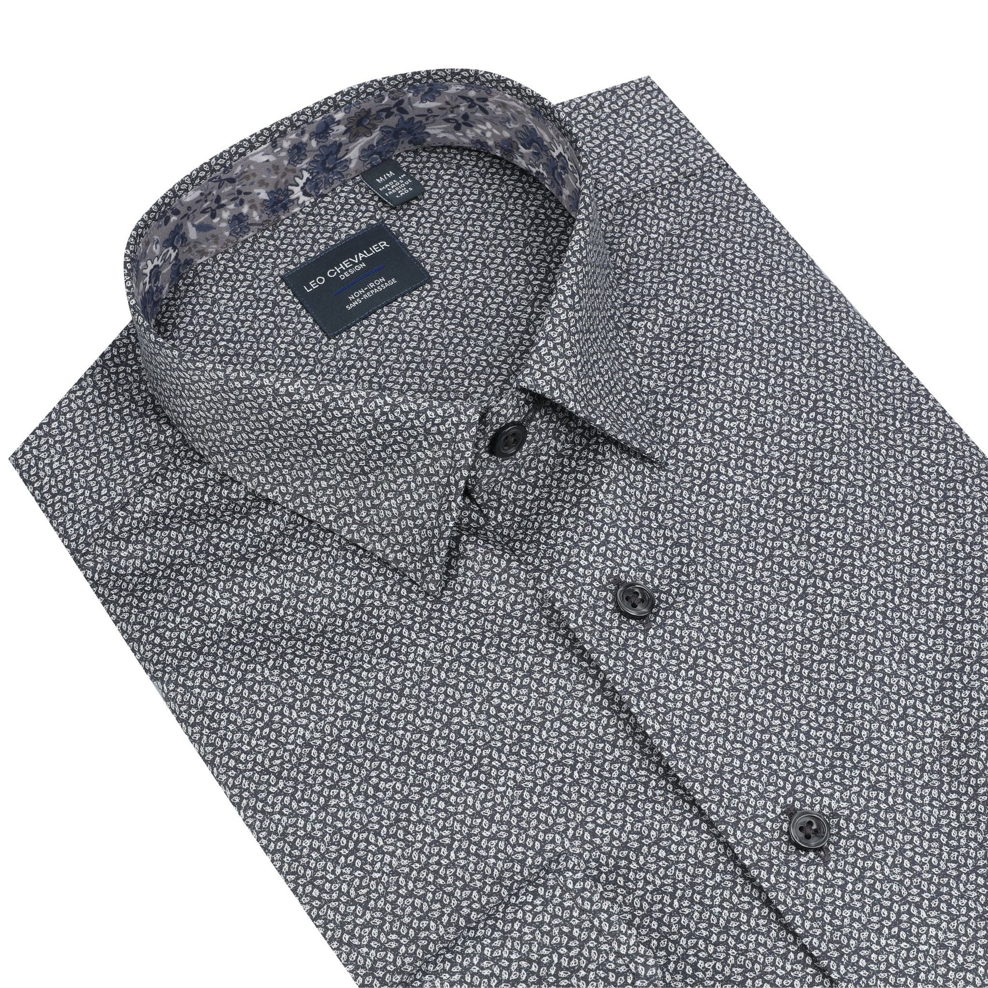 Leo Chevalier Design Elegant Grey Print Premium Cotton Long Sleeve Men's Shirt