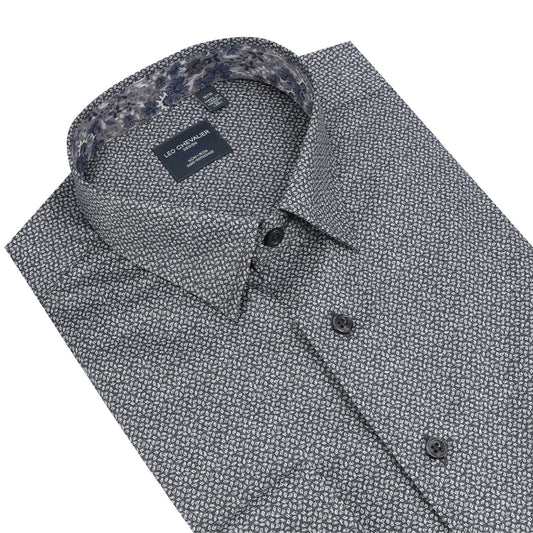 Leo Chevalier Design Elegant Grey Print Premium Cotton Long Sleeve Men's Shirt