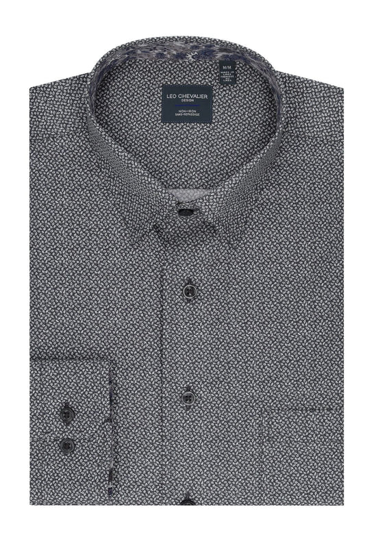 Leo Chevalier Design Elegant Grey Print Premium Cotton Long Sleeve Men's Shirt