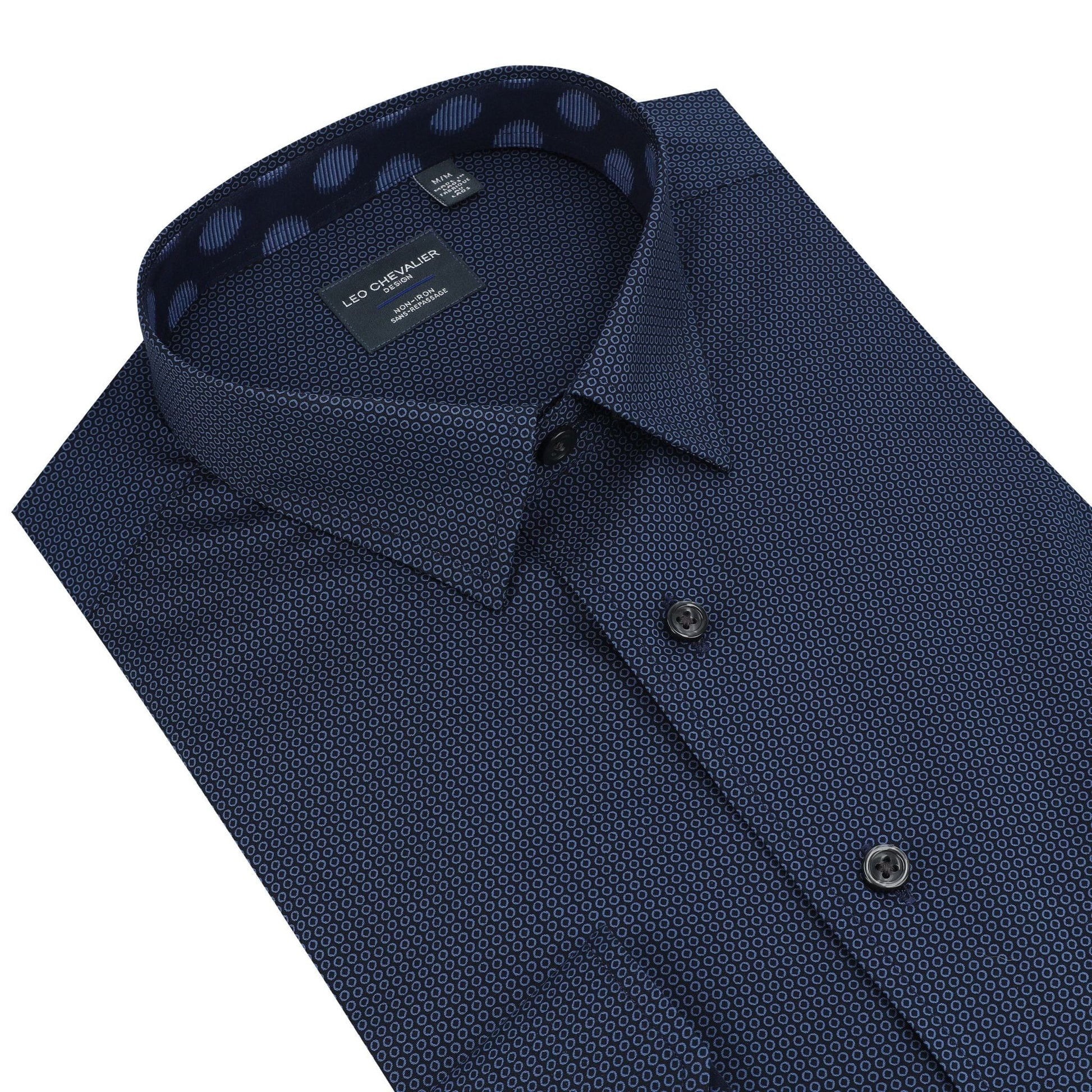 Leo Chevalier Design Stylish Navy with Subtle Print Premium Cotton Long Sleeve Shirt