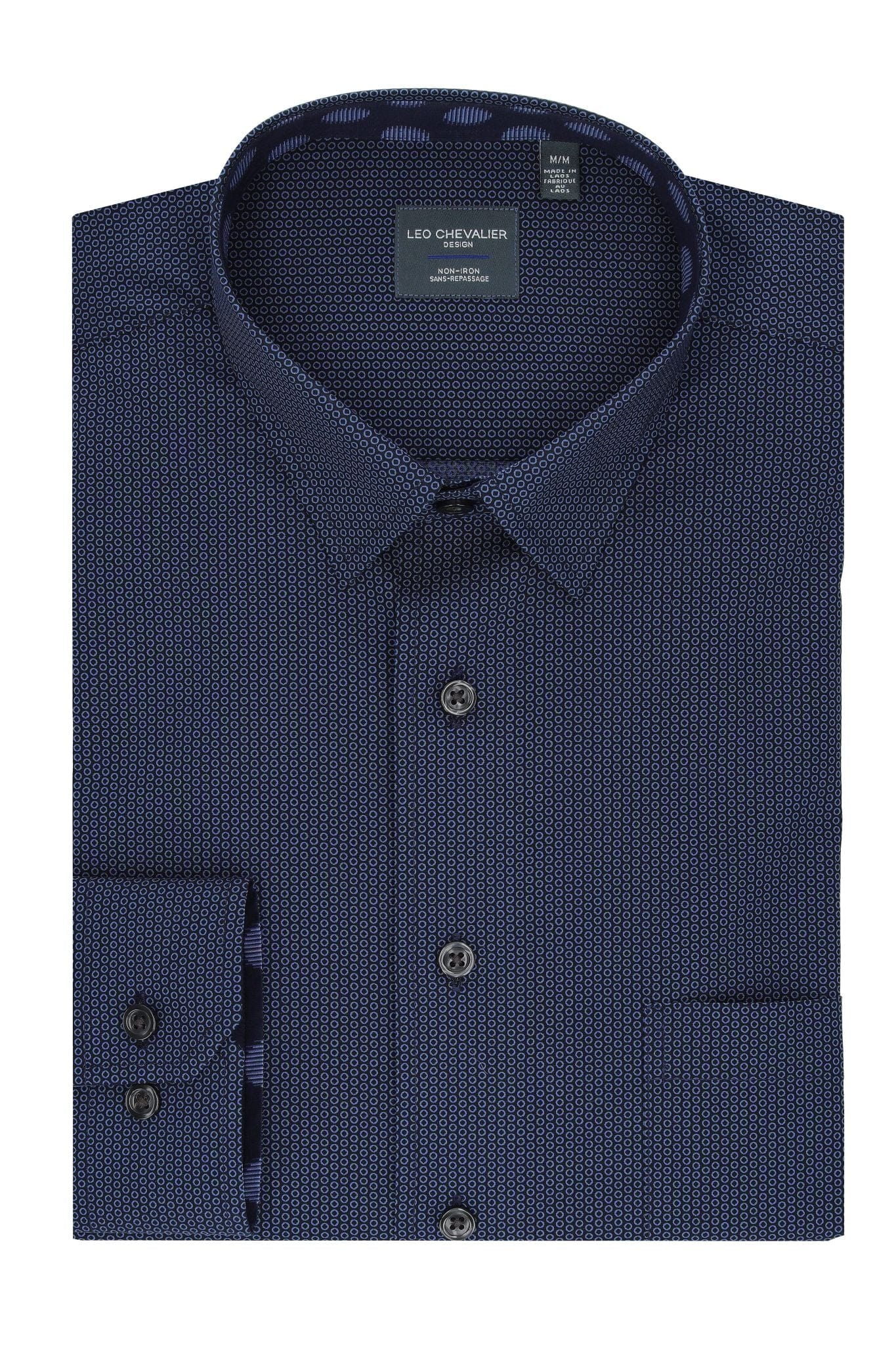 Leo Chevalier Design Stylish Navy with Subtle Print Premium Cotton Long Sleeve Shirt