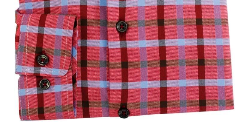 Leo Chevalier Design Leo Chevalier Voyage Performance Fitted Long Sleeve Red Plaid Dress Shirts