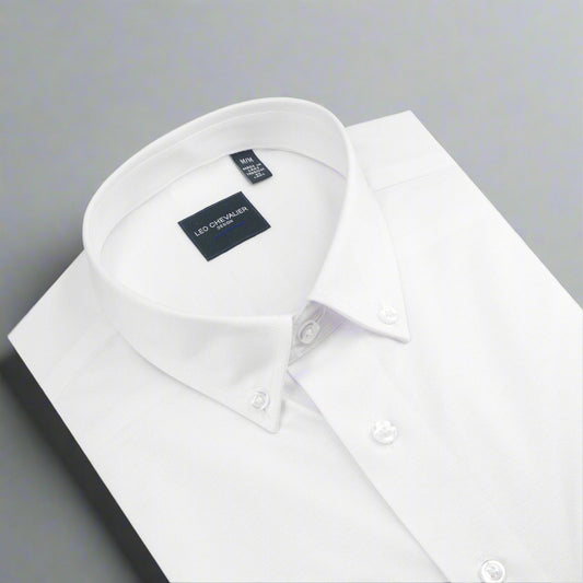 Leo Chevalier Design White Solid Color Stylish Men's Long Sleeve Shirt