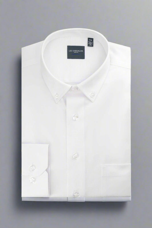Leo Chevalier Design White Solid Color Stylish Men's Long Sleeve Shirt