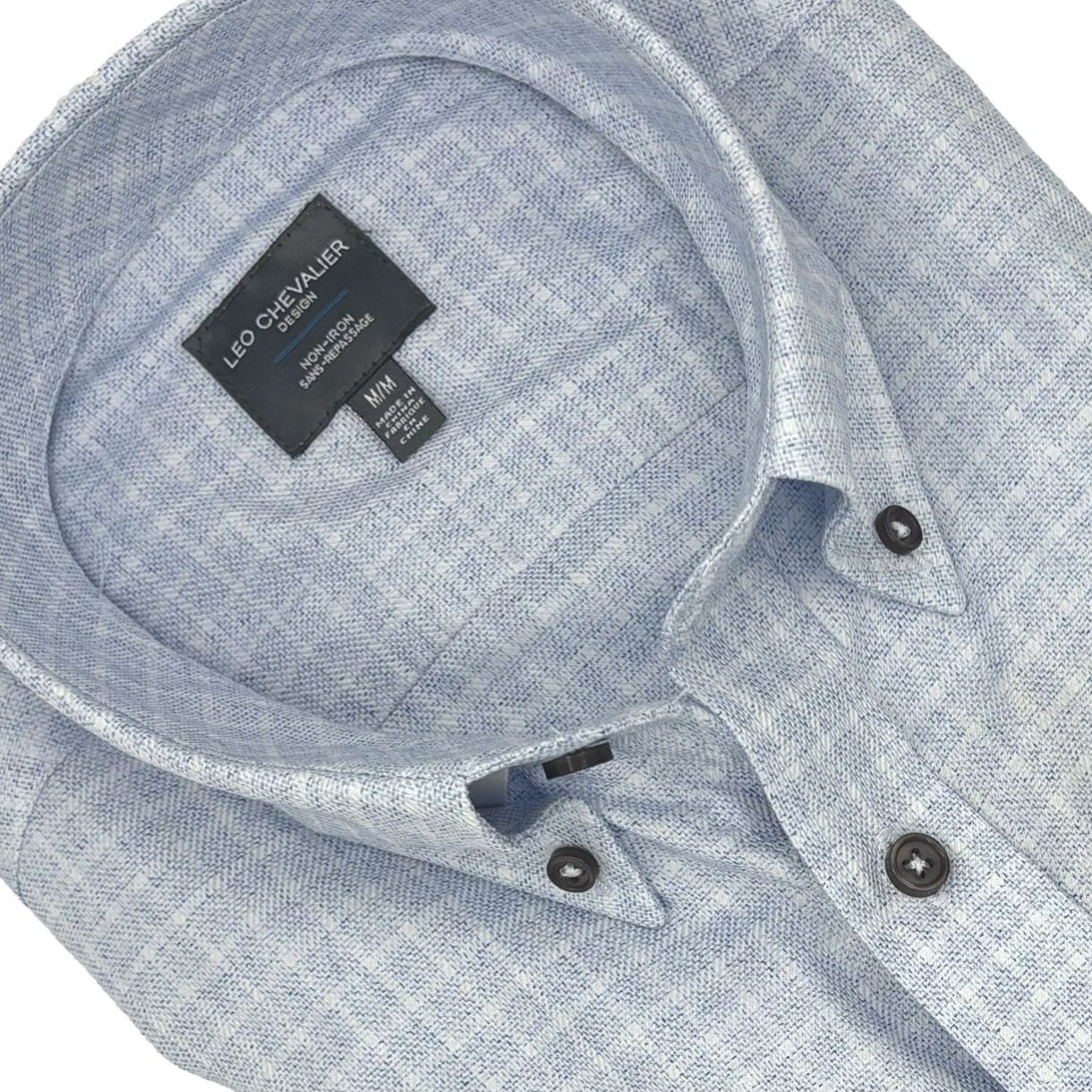 Leo Chevalier Design Light Blue Check Men's Long Sleeve Button Down Shirt