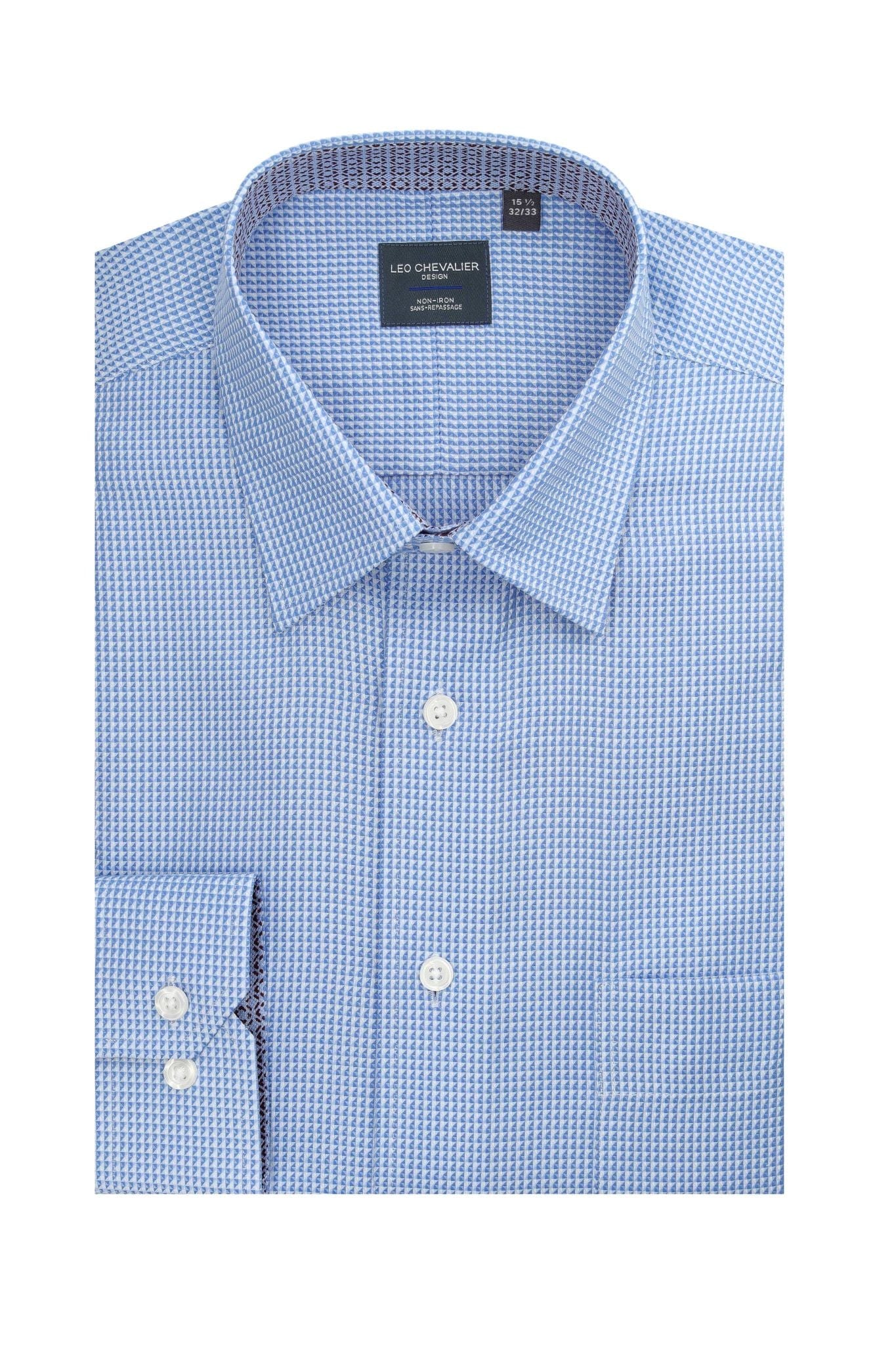 Leo Chevalier Design Light Blue Non Iron Long Sleeve Dress Shirt for Men