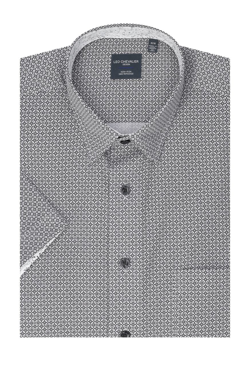Leo Chevalier Design Grey Modern Print Men's Cotton Hidden Button-Down Shirt