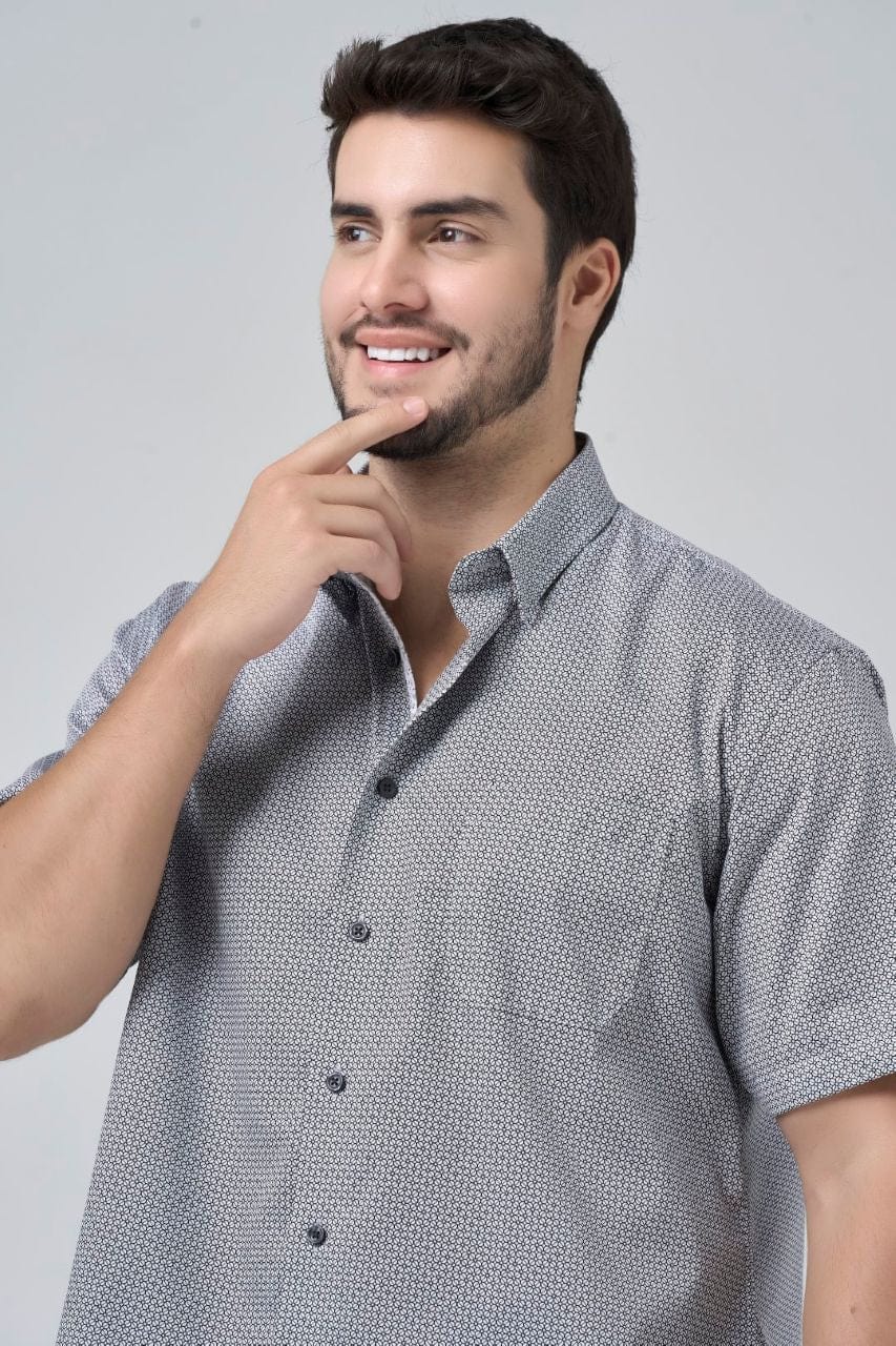 Leo Chevalier Design Grey Modern Print Men's Cotton Hidden Button-Down Shirt