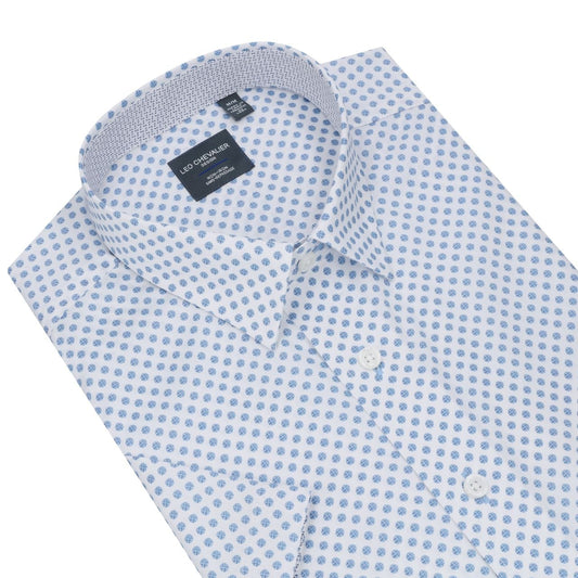 Leo Chevalier Design Lt Blue Polka Dot Print Men's Hidden Button-Down Short Sleeve Shirt