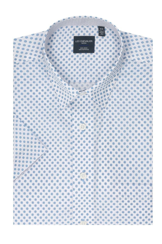 Leo Chevalier Design Lt Blue Polka Dot Print Men's Hidden Button-Down Short Sleeve Shirt