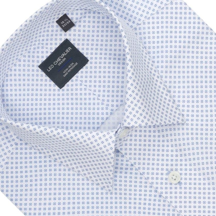 Leo Chevalier Design Light Blue Print Non-Iron Dress Shirts for Men