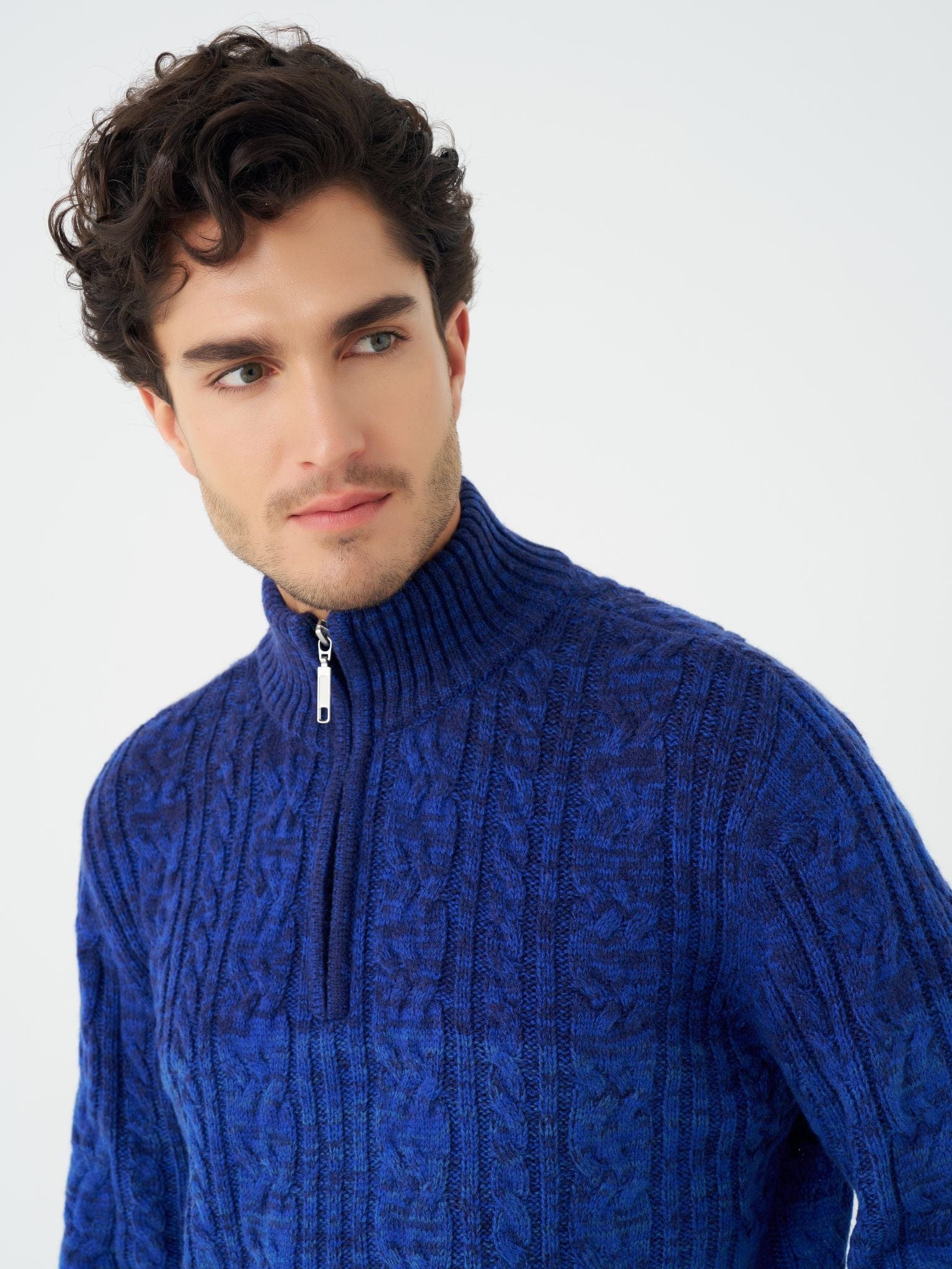Leo Chevalier Design Marine Blue ¼ Zip Mockneck Mens Pullover Sweater