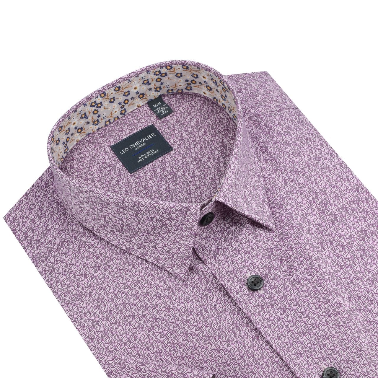 Leo Chevalier Design Mauve Modern Print Men's Cotton Hidden Button-Down Short Sleeve Shirt
