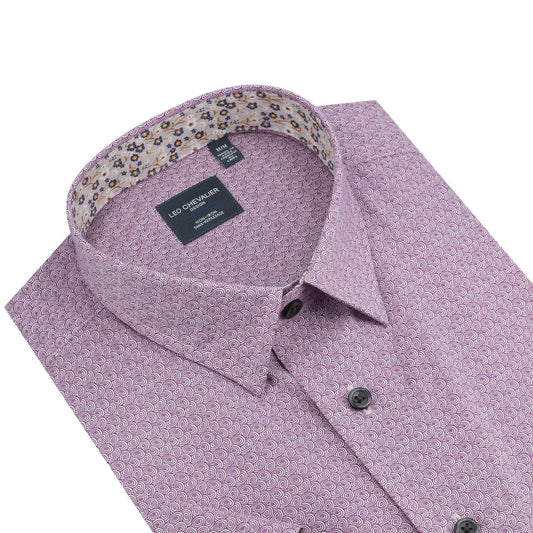 Leo Chevalier Design Mauve Modern Print Men's Cotton Hidden Button-Down Short Sleeve Shirt