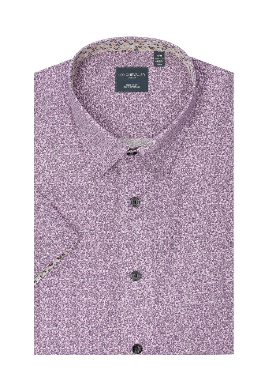 Leo Chevalier Design Mauve Modern Print Men's Cotton Hidden Button-Down Short Sleeve Shirt