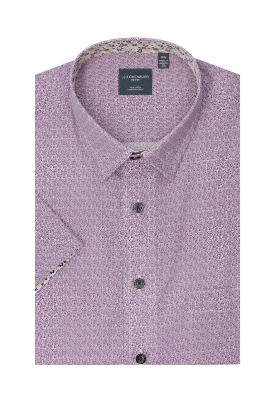 Leo Chevalier Design Mauve Modern Print Men's Cotton Hidden Button-Down Short Sleeve Shirt