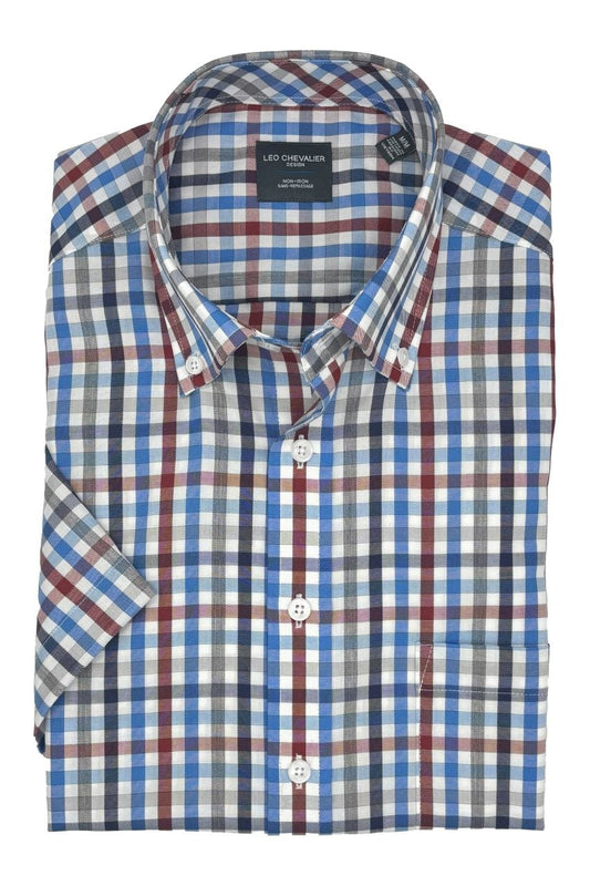 Leo Chevalier Design Blue Multi Colored Gingham Men's Casual Button-Down Shirt