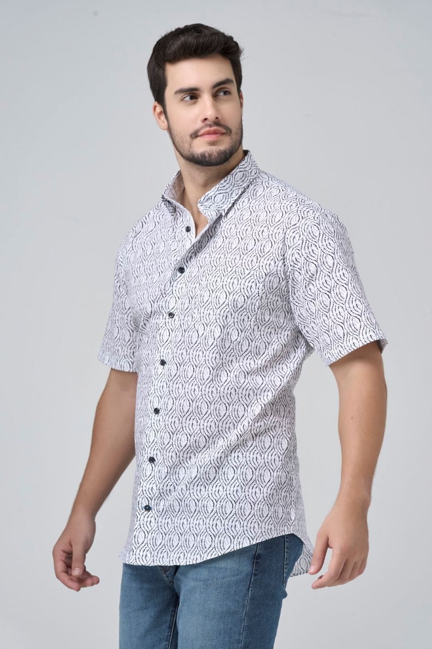 Leo Chevalier Design Black & Grey Print Men's Casual Hidden Button-Down Shirt