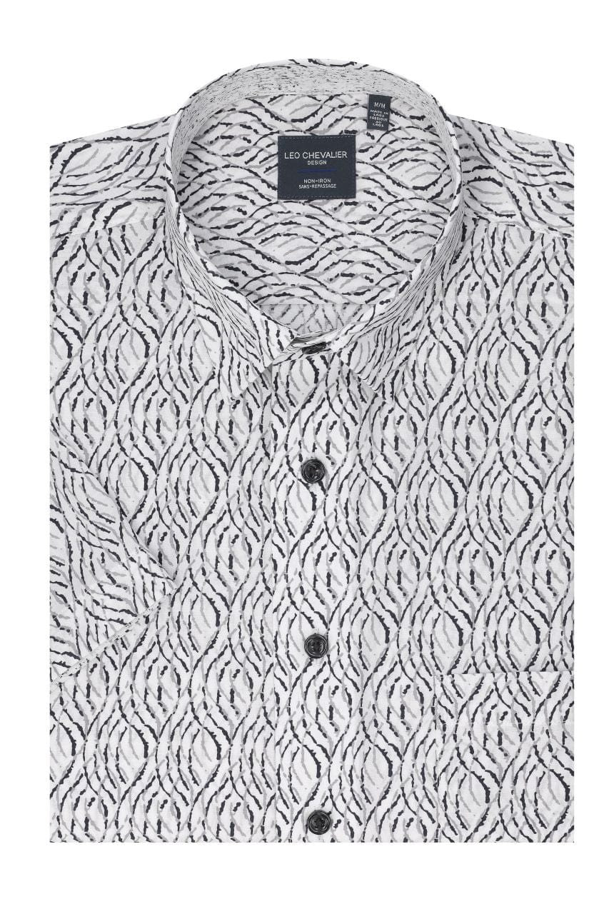 Leo Chevalier Design Black & Grey Print Men's Casual Hidden Button-Down Shirt