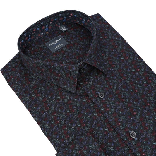 Leo Chevalier Design Multi Color Modern Dark Print Men's Casual Hidden Button Down