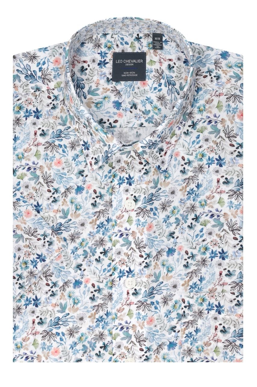 Leo Chevalier Design Multi Color Floral Print Men's Casual Cotton Short Sleeve Shirt