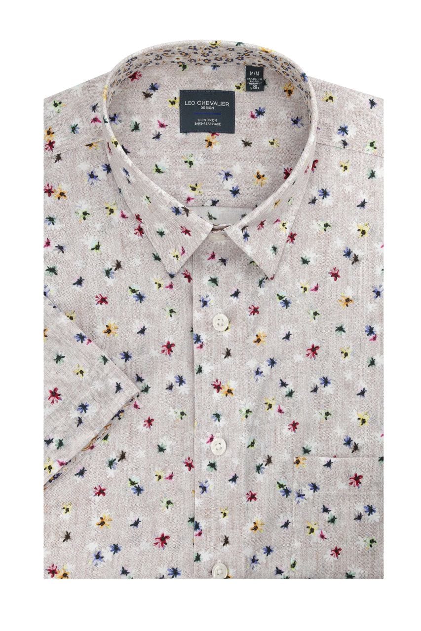 Leo Chevalier Design Multi Color Floral Sand Men's Casual Short Sleeve Shirt