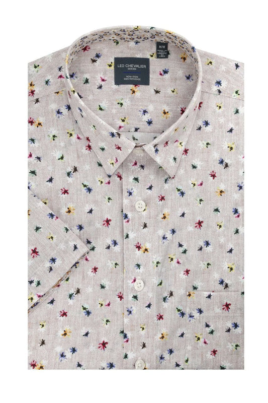 Leo Chevalier Design Multi Color Floral Sand Men's Casual Short Sleeve Shirt