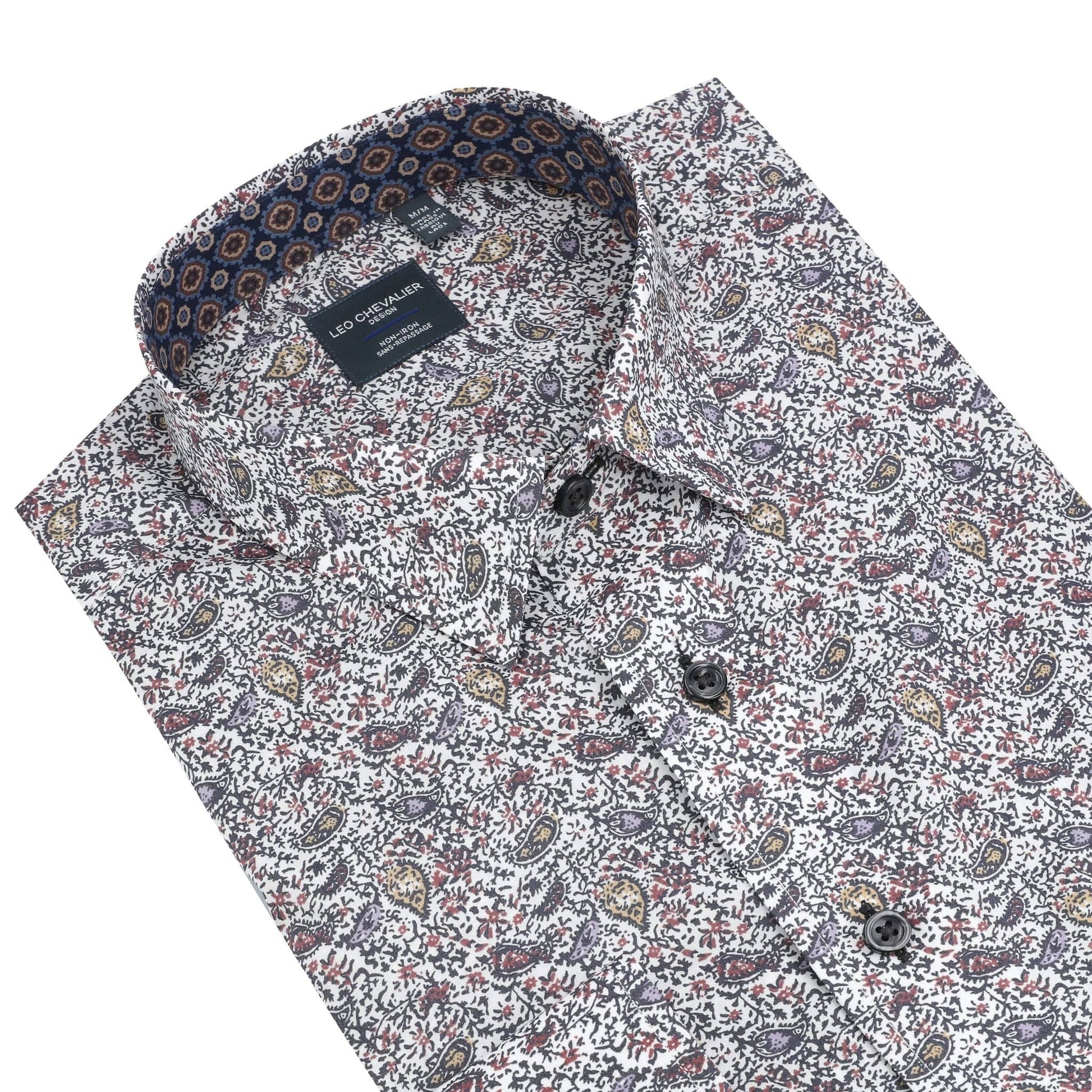 Leo Chevalier Design Multi Color Paisley Men's Hidden Button-Down Shirt